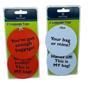 Protege Luggage Tags White Orange Set of 4 Words Sayings